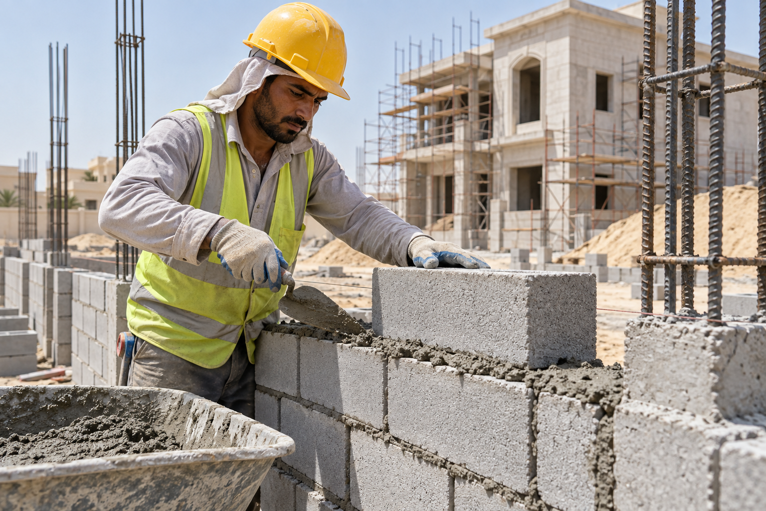 Illustrative concrete block laying at a villa