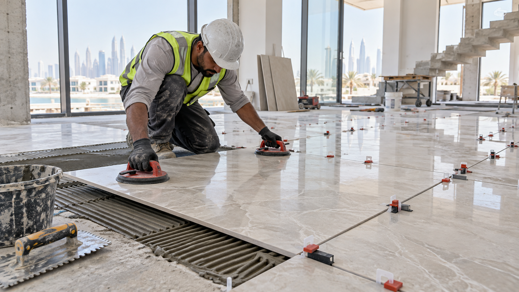 Illustrative tile installation work